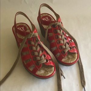 Fly London Red Patent Leather Sandals Shoes 6.5-7